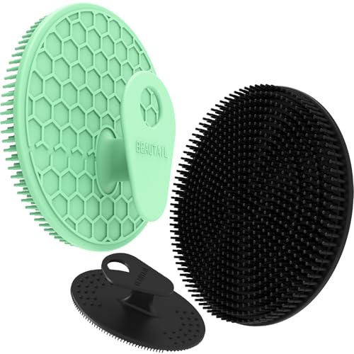 Silicone Body and Face Scrubber Set 3 Pack, BEAUTAIL Shower Bath Scrubber, Gentle Exfoliating Brush for Women Men Baby Sensitive Skin, More Hygienic Than Traditional Loofah, Long Lasting, Black+Green - color: Black+green