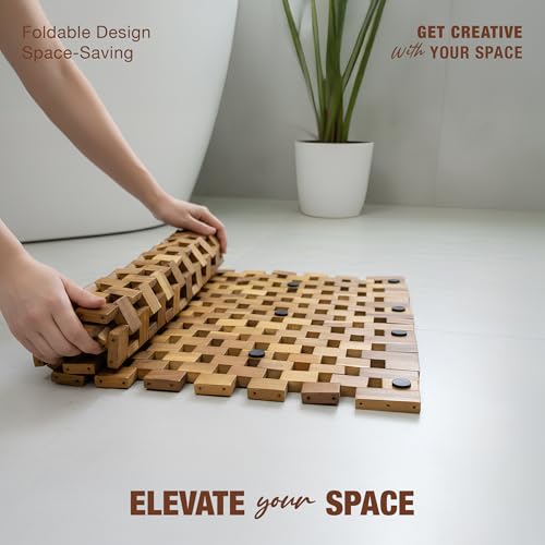 Acacia Wood Bath Mat - Non Slip Sturdy Wooden Shower Mat - Spa, Sauna, Cold Plunge, Camping, Bathroom Décor, Wood Door Mat 20" x 32" - size: 31.5" x 19.7" (Rectangular)