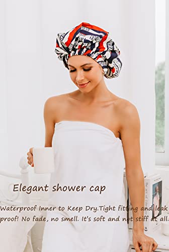 HIUMI Womens Shower Cap for Long Hair Luxury Shower Cap For Dreadlocks, Braids, Curls, Locs, Curly Hair（Stripe） - color: stripe