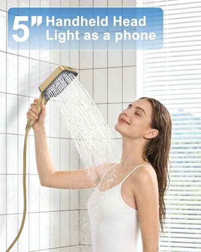 Shower System 13-Inch Rainfall Shower Head - 3 Setting Handheld Sprayer, Complete Bathroom Set with Faucet Mixer Trim Kit & Valve Brushed Gold - color: Brushed Gold, size: 13''