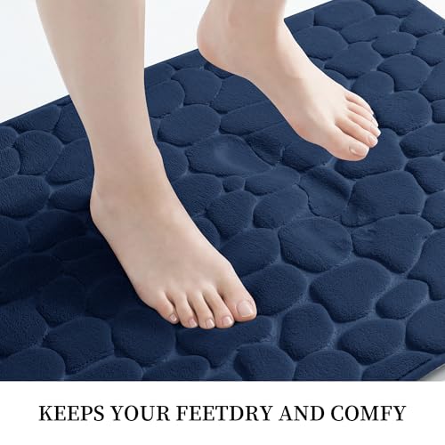 YIHOUSE Memory Foam Bath Mat Cobblestone Bathroom Rugs Super Water Absorbent Bath Mats for Bathroom Machine Washable Bath Rugs(17x24,Dark Blue) - color: Dark Blue Single, size: 1'5" x 2' (Rectangular)