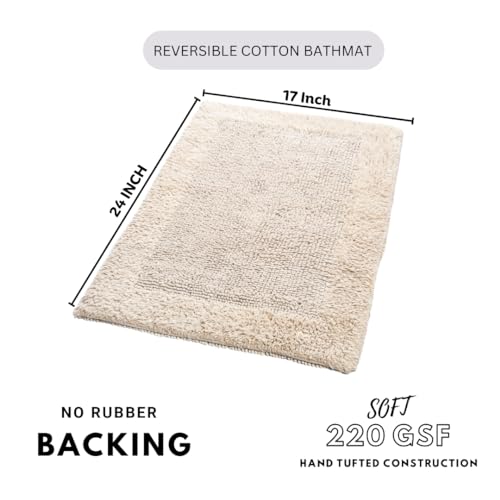 Savi Home Bath Mat Rug 17x24 Linen, 100% Pure Cotton Linen, Super Soft Bath Rug, Plush & Absorbent, Hand Tufted Heavy Weight Construction, Full Reversible Step Out Rugs - color: Linen, size: 1'5" x 2' (Rectangular)