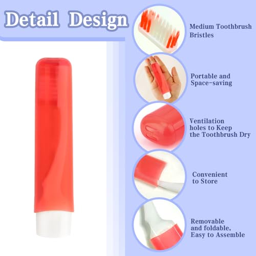 Travel Toothbrush 3Pcs Travel Toothbrush Set Mini Toothbrushes Soft Portable Toothbrushes Travels with Tooth Brush Cover Small Folding Toothbrush Individually Wrapped for Camping Home,Red,Green,Purple - color: Red+green+purple, size: 1 Count (Pack of 3)