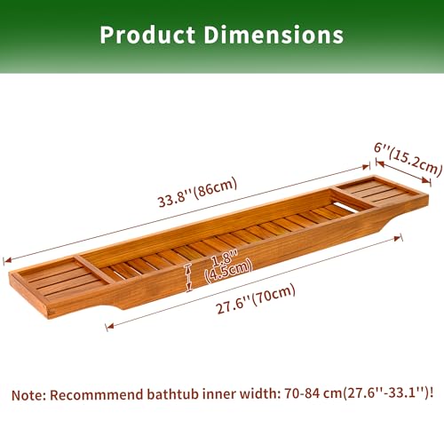 VaeFae Teak Bathtub Tray, Wooden Bath Caddy for Bathtub, Bath Tub Wood Table for Tub - size: 33.8" x 6" x 1.8"