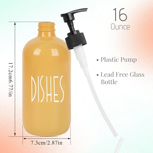 Glass Soap Dispenser with Plastic Pump for Kitchen - 16 OZ Glass Hand Soap Dispenser Set - Kitchen Bathroom Decor and Accessories (Yellow) - color: Yellow