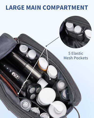 WANDF Toiletry Bag for Men Travel Toiletry Organizer Canvas and Leather Dopp Kit Water-Resistant Shaving Bag for Travel Accessories (Grey, Large) - color: L, Grey, size: Large