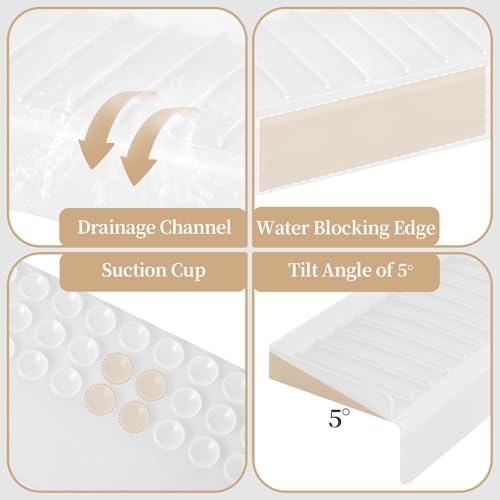 Sink Edge Protector with Suction Cup, 14" x 4", Silicone Sink Splash Guard for Kitchen & Bathroom, Protect Countertop from Scratches, Stains, for Stainless Steel Granite Quartz - color: Translucent White, size: 14" x 4"