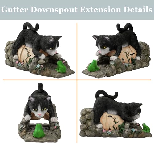 Real Cat Sculpture Gutter Diverter Rain,Eco-Friendly Resin Gutter Extender Diverter,Deco Gutter Extension Downspout, Splash Block, Perfect Rain Gutter Downspout Extension for 3"x4" Downspouts - color: Black