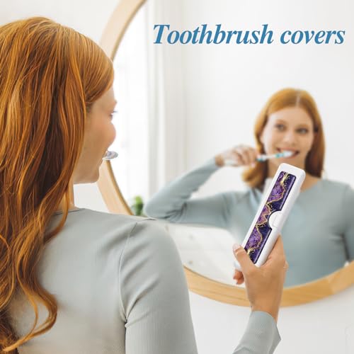 Toothbrush Travel Case - Colorful Pattern, Holder and Covers for Toothbrushes, Includes Tongue Scraper Case - color: Purple Marble, size: Small