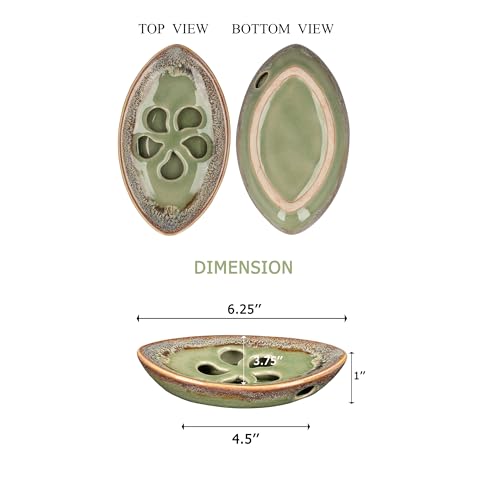 Ceramic Soap Dish with Self Draining Tray for Bar Soap, Bathroom, Kitchen (Green No.3) - color: Green No.3