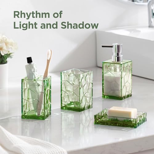HBlife Bathroom Accessories Set, Sage Green Acrylic Bathroom Counter Set with Toothbrush Holder, Soap Dispenser, Tumbler, Soap Dish, Boho Modern Bathroom Accessories Decor, Ideal Gift Choice - style: Green