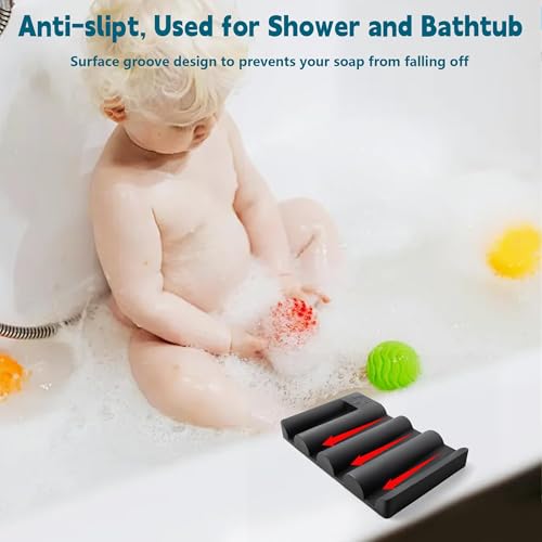 Silicone Soap Dish,Self Draining Soap Holder Perfect for Shower,Bathroom Sink,Kitchen Sink & Travel,Non-Slip Bar Soap Holder Extend Soap Life,Keep Soap Bars Dry & Easy Cleaning Black-3Pcs - color: Black-3pcs