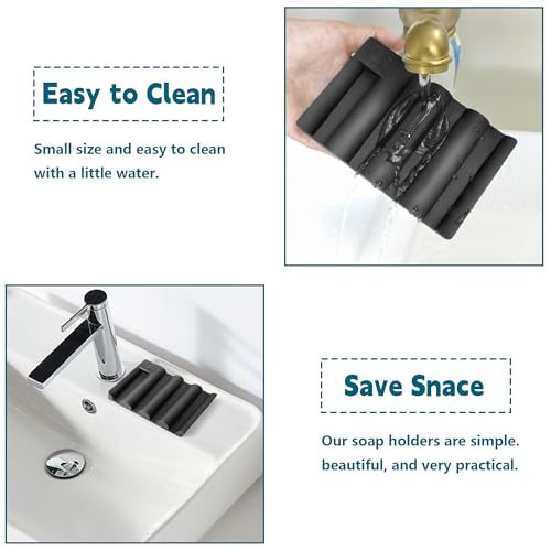 Silicone Soap Dish,Self Draining Soap Holder Perfect for Shower,Bathroom Sink,Kitchen Sink & Travel,Non-Slip Bar Soap Holder Extend Soap Life,Keep Soap Bars Dry & Easy Cleaning Black-1Pcs - color: Black-1pcs