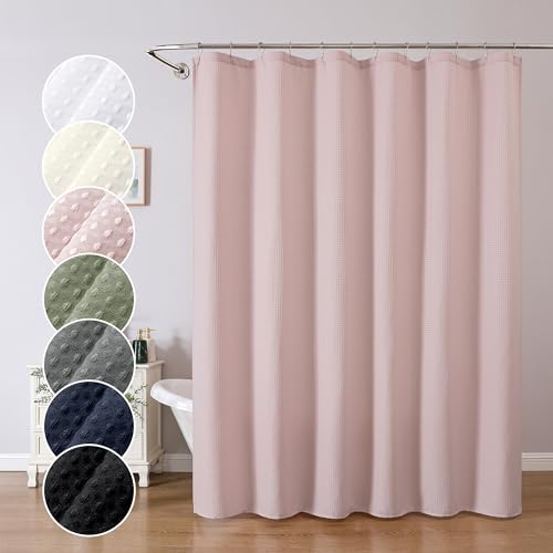 OWENIE Blush Shower Curtain, Waffle Weave Heavy Fabric Shower Curtain for Bathroom, Waterproof Thick 420G/M Textured Soft Elegant Luxury Hotel Spa Bath Curtains, Machine Washable, Blush, 72W x 72L - color: Blush, size: 72"W x 72"L (Pack of 1)