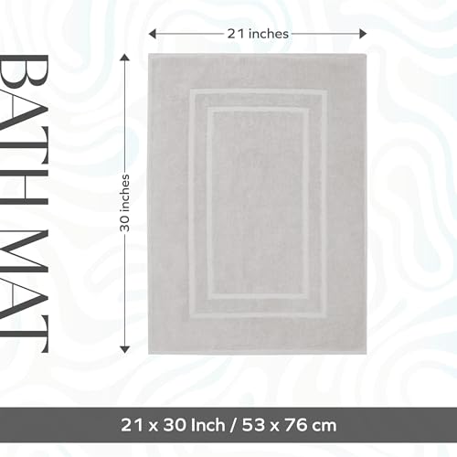 Feather & Stitch 2 Piece Towel Like Bath Mats (30x21 Inch) 100% Cotton Terry Bath Mats, Bathroom Shower Floor Mats [NOT A Bathroom Rug], Soft Absorbent Washable Mats - Sliver - color: Silver