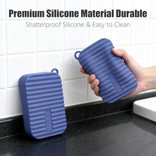 AIDIMMING Extra Large Silicone Travel Soap Case, Leak Proof Bar Soap Holder & Container for Extended Trips, Camping & Gym,Truck Drivers, Fits 10oz Duke Cannon, Shampoo & Conditioner Bars (Deep Blue) - color: Deep Blue