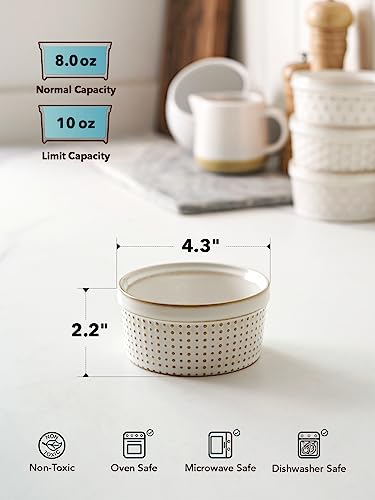 LE TAUCI Ramekins 8 oz, Ramiken for Creme Brulee, Lava Cake, Pudding, Souffle, Pot Pie, Ceramic Baking Dishes, Oven Safe - 4.3 inch, Set of 4, Arctic White - color: Arctic White, size: 8 oz