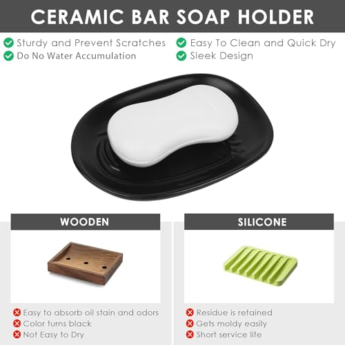2 Pack Soap Holder for Bathroom Shower, Ceramic Soap Tray for Bar Soap Sponge, Abstract Style Soap Dish Soap Saver Tray for Vanity, Kitchen Sink (Black & White)