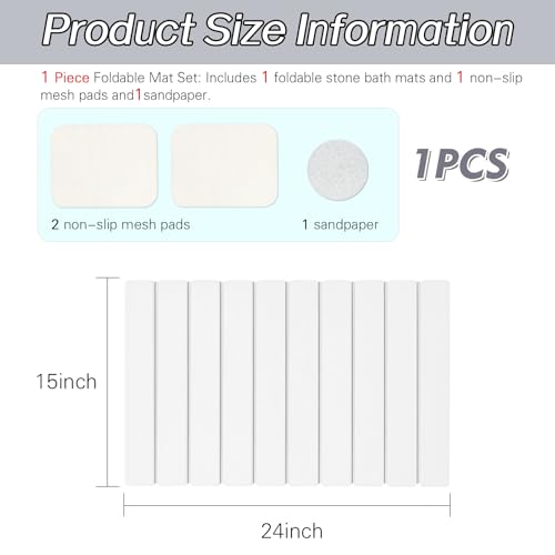 1 Pack Foldable Stone Bath Mats for Bathroom, White Super Absorbent Diatomaceous Earth Bath Mat, Non Slip Shower Rug, Quick Dry Bath Rug Drying Mat, Tub Mat Shower Mat - color: White, size: 1×Rug 15×24"+1×Non-slip Mat