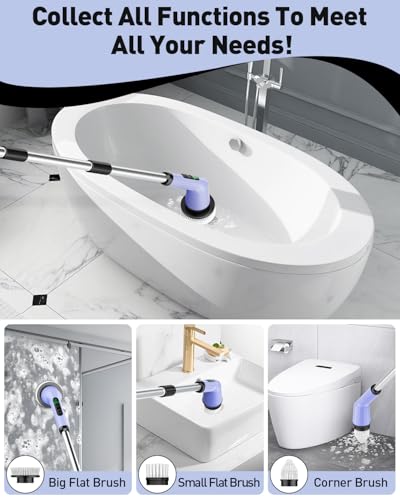 Electric Spin Scrubber for Cleaning Bathroom, Shower Scrubber Rotary Floor Brushes with IPX7 Waterproof & 2 Speed, 3 Brush Heads, Bathroom Cleaning Supplies for Shower Tub Tile Toilet Purple - color: Purple, size: 3 Brush Heads