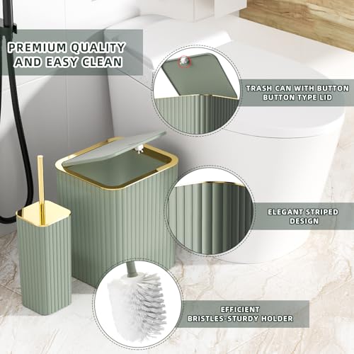 XLHOMO Bathroom Accessories Set - Gorgeous Bathroom Set, 10PC Sage Green Bathroom Accessory Set, Toilet Brush, Trash Can & Soap Dispenser - size: Bath Set, style: Sage Green&Gold