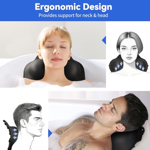 Goowin Bath Pillows for Tub, New Generation Skin-Friendly Silicone Bath Pillow, Luxury Bathtub Pillow for Head and Neck, Powerful Suction Tub Pillow for Bathtub with Inflatable Airbag (Black) - color: Black