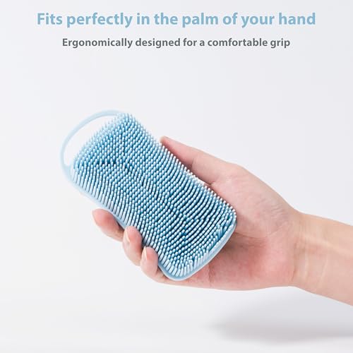 MtBoi 2 PC Silicone Body Scrubber, 2 in 1 Exfoliating Shower Bath Scrubber, Soft Silicone Loofah for Sensitive Skin, Shower Hair Scalp Massager, Easy to Clean, Lather Well (Blue&Black) - color: Blue&black
