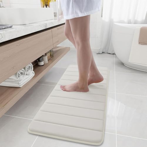 Buganda Memory Foam Bath Mat, 44" x 17", Ultra Soft Bathroom Rugs, Water Absorbent and Machine Washable Bath Rug for Bathroom, Shower, and Tub, Cream - color: Cream, size: 44" X 17"