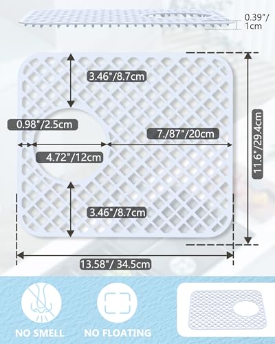 2 Pack Silicone Sink Protectors for Kitchen Sink, Trellis Pattern 13 x 11 Inches Sink Mat, Non-Slip and Durable Sink Protector Silicone, Rear Drain, White - color: White