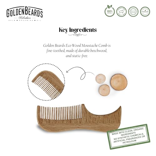 Golden Beards Moustache Wax & Eco Wood Vegan Comb Kit – Medium Hold Wax with Lime Scent & Eco Wood Comb 2.5 in – Handmade, Vegan, Cruelty-Free Moustache Styling Set - style: Eco Wood Vegan Comb