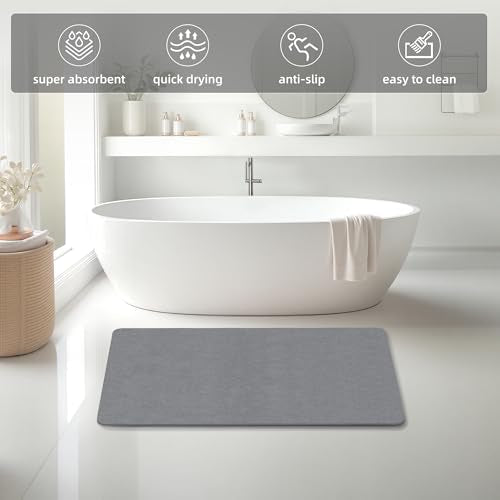 THMINS Extra Large Stone Bath Mat, 36''x24'' Non-Slip Diatomaceous Earth Stone Bath Mat, Super Absorbent Quick Drying for Bathroom, Easy to Clean - color: Grey, size: 35.4x23.6''