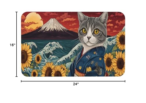 Japanese Waves Cat Bath mats Quick Dry Absorbent Bath Rugs Rubber Non Slip Bath Mat for Bathroom Floor Tub Shower Sink 16"×24" - color: Japanese Waves, size: 16"x24"