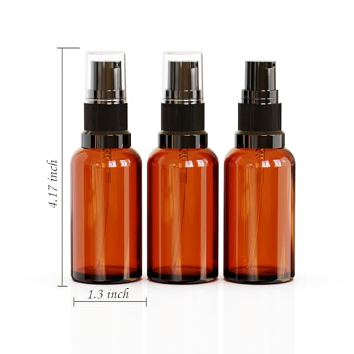 12Pack 1oz Amber Glass Pump Bottles, 30ml with Black Pump, Empty Refillable Travel Small Container For Lotion Cream Essentil Oil Shampoo (1oz) - size: 1oz Amber Glass