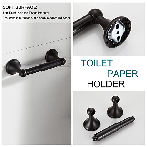 BGL Bathroom Hardware Set, Oil-Rubbed Bronze Adjustable Expandable Towel Bar 4-Piece ORB Bathroom Accessory Set Wall Mounted Robe Hook Toilet Paper Holder Towel Ring Towel Bar - color: Oil-rubbed Bronze