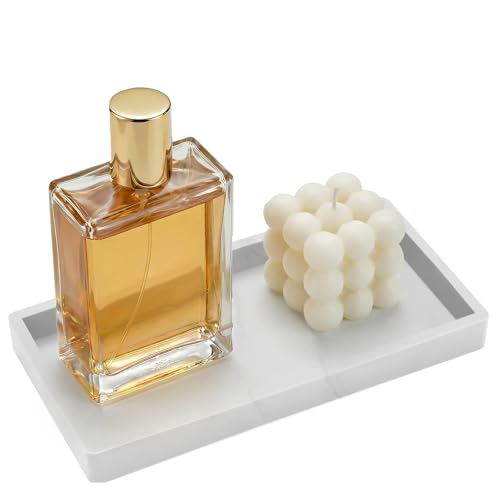 Silicone Bathroom Vanity Tray, 7.8 x 3.9 Inch Perfume Trays for Dresser, Soft Organizer Tray for Makeup, Jewelry, Rings, Non-Slip, Waterproof Small Tray for Bathroom Counter, Marble White - color: Marble, size: 7.8" x 3.9" x 0.8"