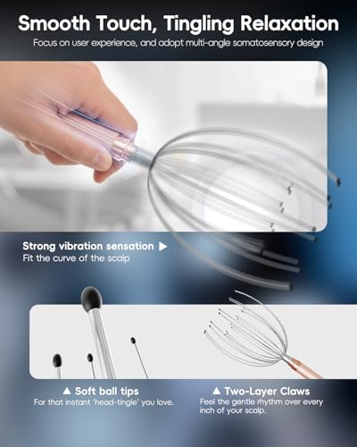 Winyoung Head Massager Scalp, Electric Scalp Massager with 20 Metal Fingers – Head Scratcher & Hair Massage Tool, Waterproof Head Massage for Stress Relief, Stocking Stuffers Gift for Women & Men - color: Rose Gold