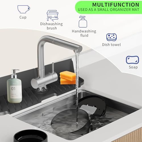 17” x 5.5” Silicone Faucet Handle Drip Catcher Tray Mat, Silicone Faucet Mat Dish Soap Sponge Holder for Kitchen Sink, Drying Mat for Kitchen Counter Bathroom Kitchen Sink Splash Guard - Black - size: 17” Black