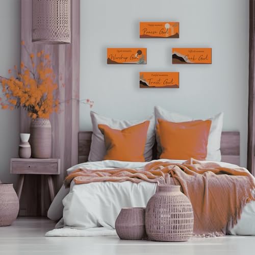 ONIZHITY 4 Pcs Orange Boho Wall Art Bible Verse Inspirational Bohemian Wall Decor Rustic Christian Sign for Home Bathroom Office Bedroom Living Room (10x4) - color: Orange Boho