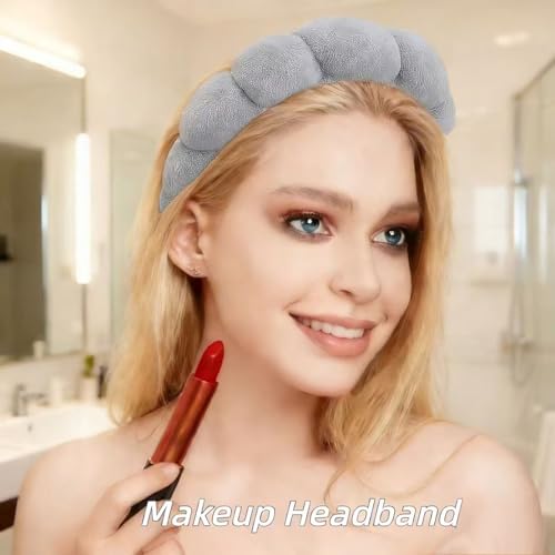 7 Pcs Spa Set, Facial Headband and Wristband Set, Skincare Accessories, College Style Girl Idea Gifts, Hair Accessories for Women and Girls（Grey） - color: Grey