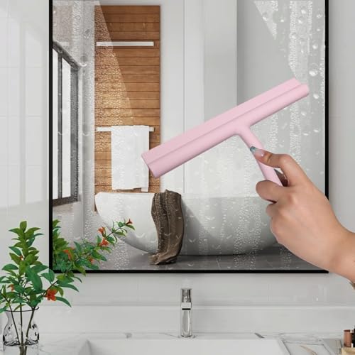 Silicone Shower Squeegee for Glass Doors Window Squeegee for Walls, Sink, Mirror, Bathroom, Car Window Cleaning - Pink - color: Pink, size: without loop