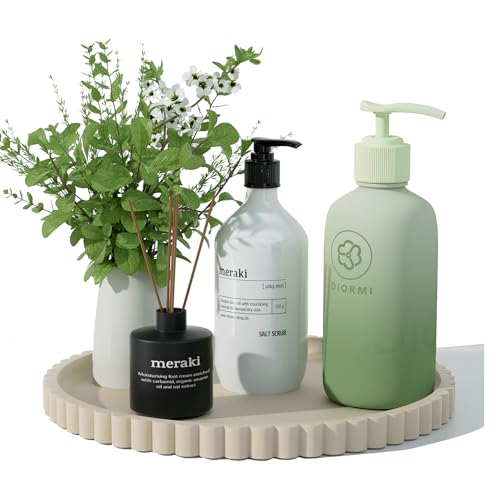 HighHerz Silicone Bathroom Countertop and Vanity Tray-10 Inch Round Silicone Bathroom Tray, Modern Bathroom Decor, Coffee Table Decor, Decorative Tray for Candle, Perfume, Plants (Khaki) - color: Khaki, size: 10.1"