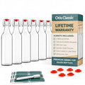 Otis Classic Clear Swing Top Glass Bottles, Plastic Caps, Set of 6, 16oz | Marker & Labels Included, Plastic Cap BPA Free, For Juice, Water, Kombucha, Wine, Beer Brewing, Kefir Milk, Eggnog - color: 1. Clear - Plastic Lids