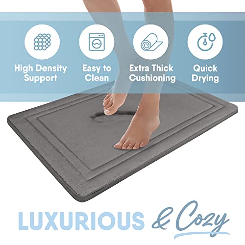 MICRODRY Quick Drying Memory Foam Framed Bath Mat with GripTex Skid-Resistant Base, 17x24, Dark Grey - color: Dark Grey, size: 17" x 24"