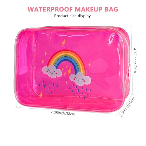 Neon TSA Approved Clear Toiletry Pouch, 7"x2.3"x4.7" Size, PVC Travel Makeup Bags for Toiletries, Transparent Cosmetic Bag for Women and Men Small (Rainbow Pattern+5 set) - color: Rainbow Pattern+5 set