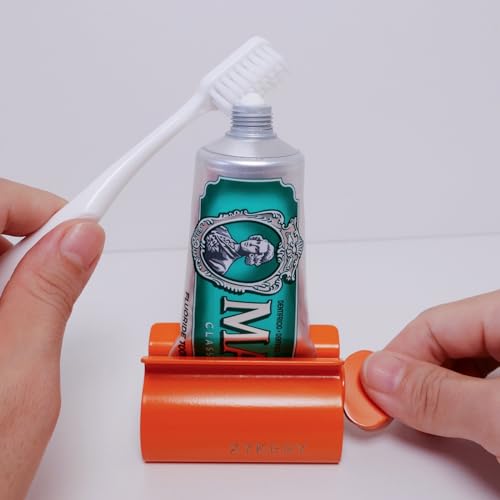 XYKEEY Set of 2 Toothpaste Squeezer Rollers, Metal Toothpaste Tube Wringer Seat Holder Stand (Orange) - color: Orange