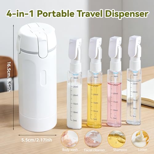 4 in 1 Travel Dispenser Bottle with Cleaning Brush,4 Pack 30ml Leak Proof Refillable Travel Size Toiletries Containers for Shampoo Conditioner,Portable Travel Bottles Set for Vacation Camping & Gym - color: White