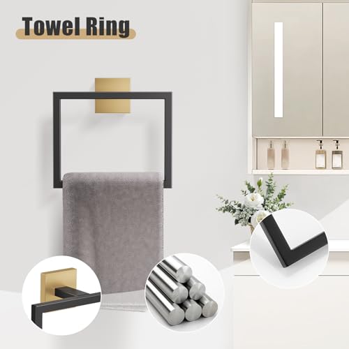 YACVCL 5-Pieces Black and Gold Bathroom Hardware Accessories Set Stainless Steel Bathroom Towel Bar Set Towel Holder Set for Bathroom,Upgraded Toilet Paper Holder with Shelf,Wall Mounted 23.6" - color: Black&gold, size: 5Pcs