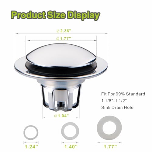 2 Pack Chrome Sink Drain Stopper,Glimflorus Universal 2-in-1 Pop Up Bathroom Sink Stopper with Hair Catcher and Strainer for 1 1/8"-1 1/2" Drain Holes - color: Chrome Plated-2