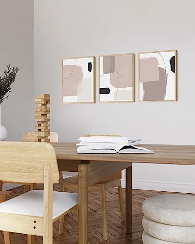 HAUS AND HUES Minimalist Wall Art - Set of 3 Neutral Art, Modern Abstract Decor, Geometric Boho Beige (Beige Frame, 12x16) - color: Paint, size: 12"L x 16"W, style: Beige Framed