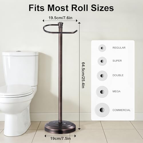 Bronze Toilet Paper Holder Free Standing, 25" H 304 Stainless Steel Toilet Paper Stand for Bathroom，Weighted Base Floor Tissue Roll Holder,Toilet Roll Stand - color: Bronze
